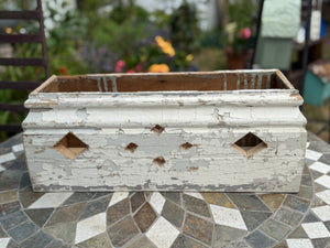 Antique wood box- Diamond cutouts