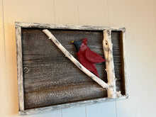 Load image into Gallery viewer, Barn board framed cardinal with branch
