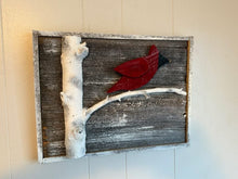 Load image into Gallery viewer, Barn board framed cardinal with branch
