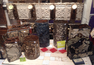 Antique embossed tin vases